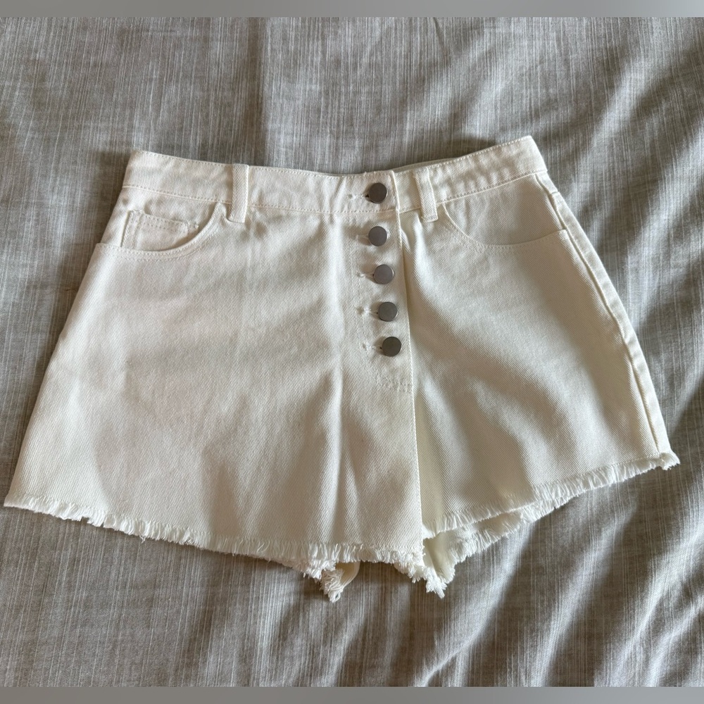 La Chapelle High-Rise White Button-Front Denim Shorts/skorts fits xs/s